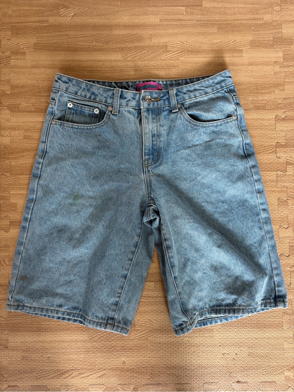 EDIKTED Denim Jorts Light Wash Long Jean Shorts Size S Y2K Inspired